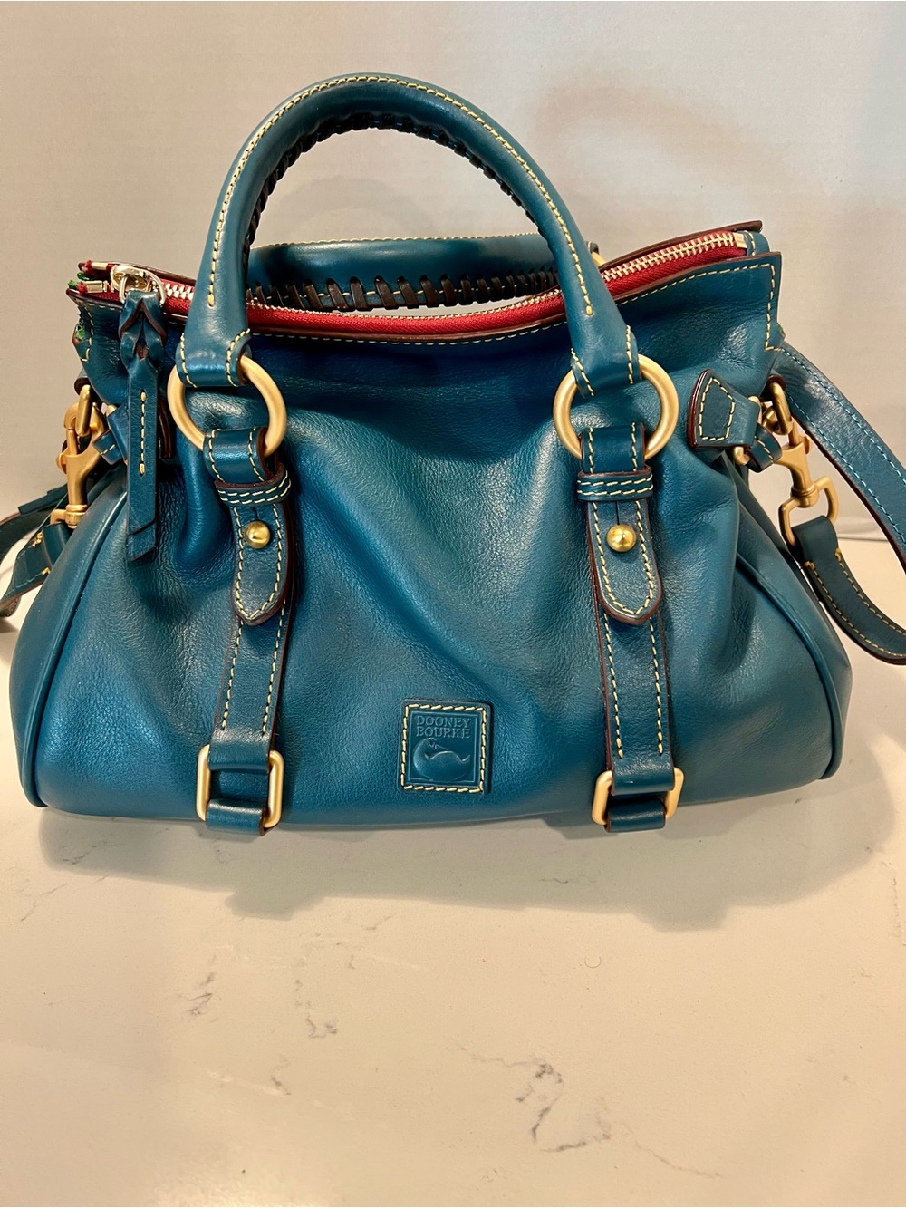 Dooney & Bourke Florentine Satchel Denim Blue Leather Bag Like New